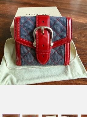 Burberry Red Trim Quilted Denim Small Wallet